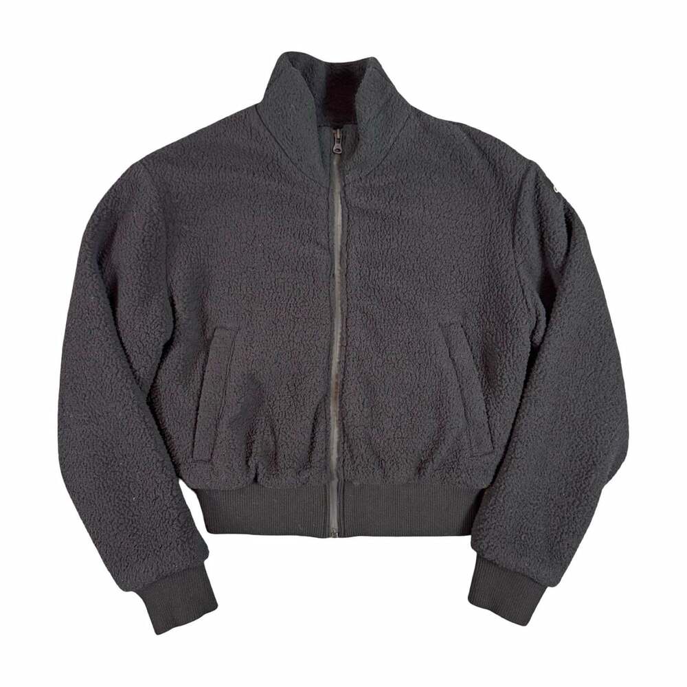 Alo Women's Black Fleece Full Zip Track Yoga Workout Jacket Long Sleeve Size L